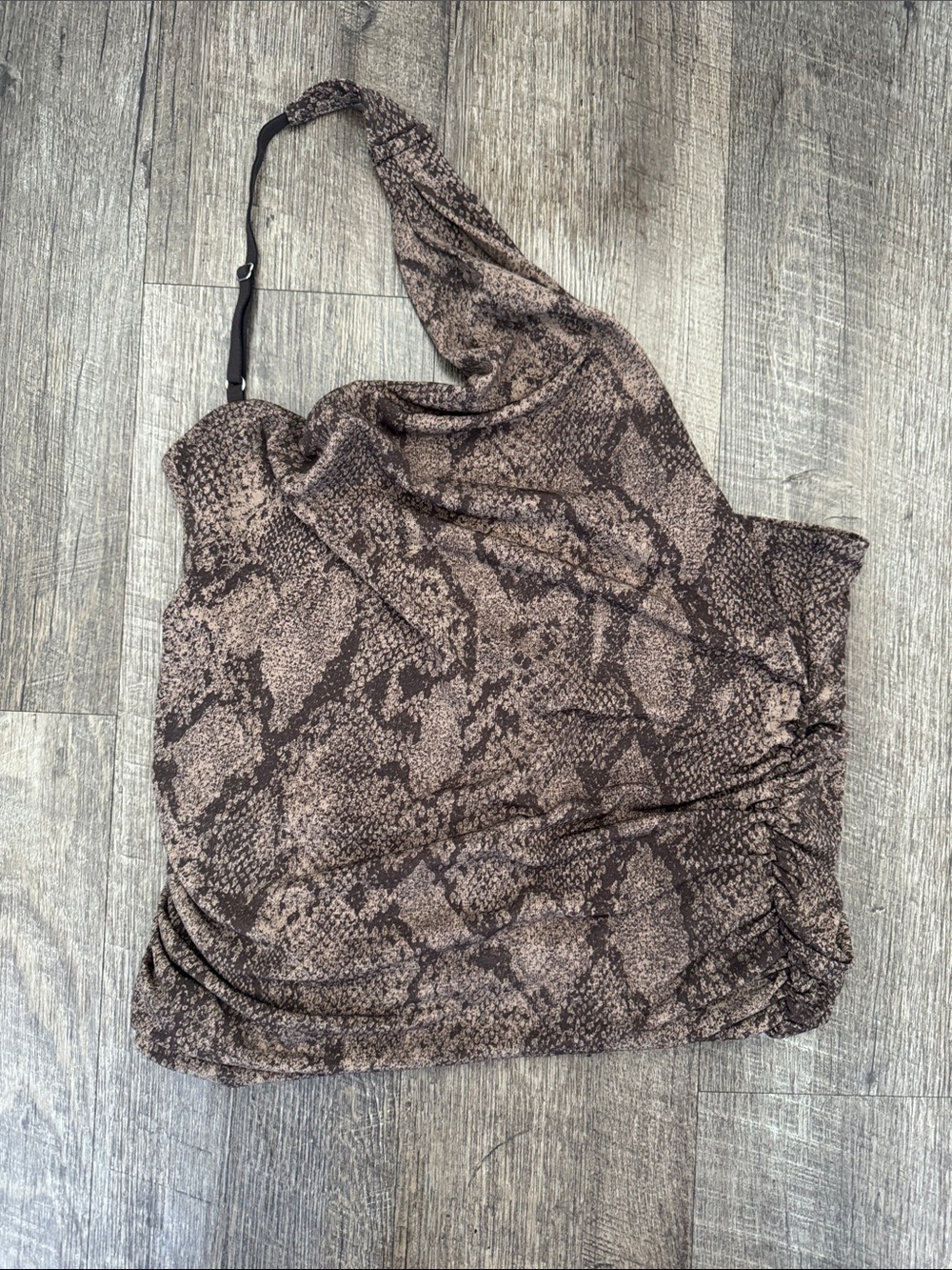 Abercrombie & Fitch One-Shoulder Snake-Print Top in Brown Tones